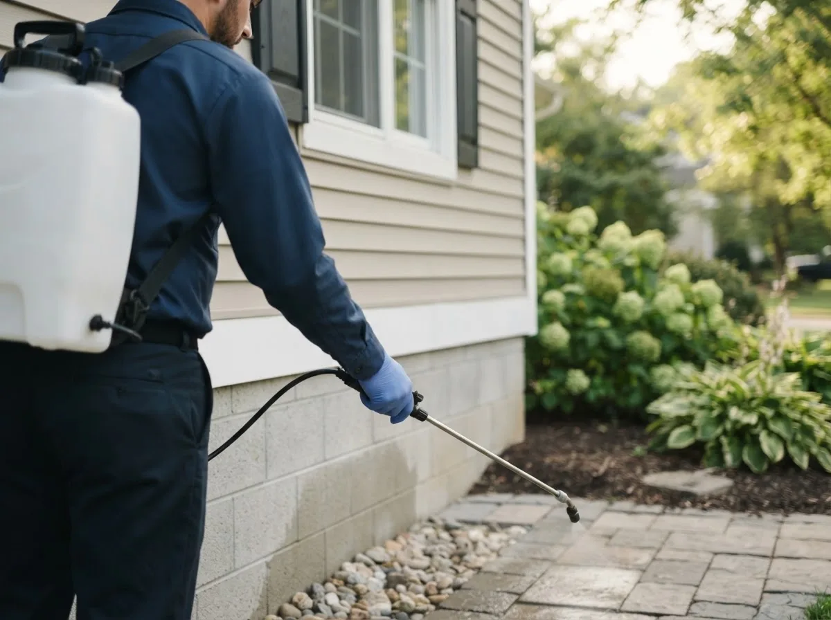 Pest control technician inspecting a home in Delafield, WI